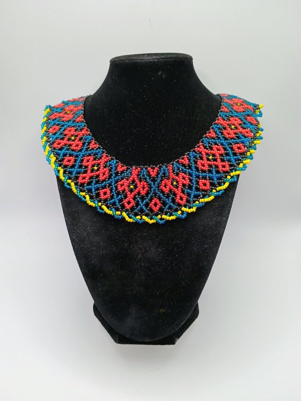 Handwoven Beaded Necklace, Multicolor Choker with Geometric Patterns